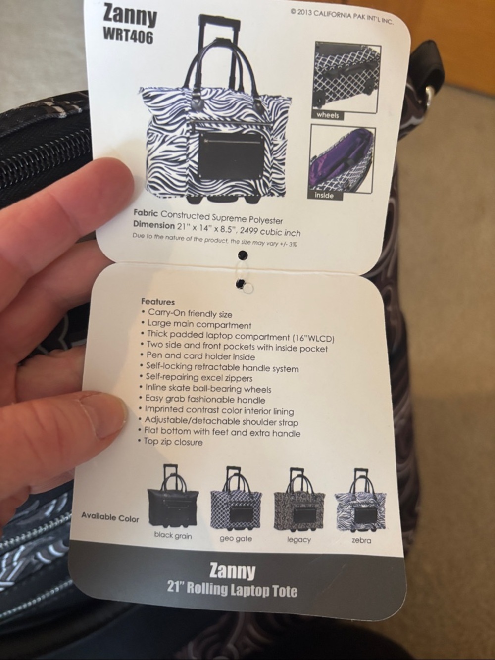 Calpak Black and Gray Swirl-Print Rolling Tote - Picture 7 of 10